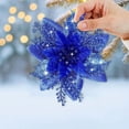 thumbnail image 3 of 12 Pack Blue Glitter Poinsettia Christmas Flowers, 5.7 Inch Artificial Winter Floral Accents for Christmas Tree, Wreath, Garland, Mantel & Party Decor, 3 of 4
