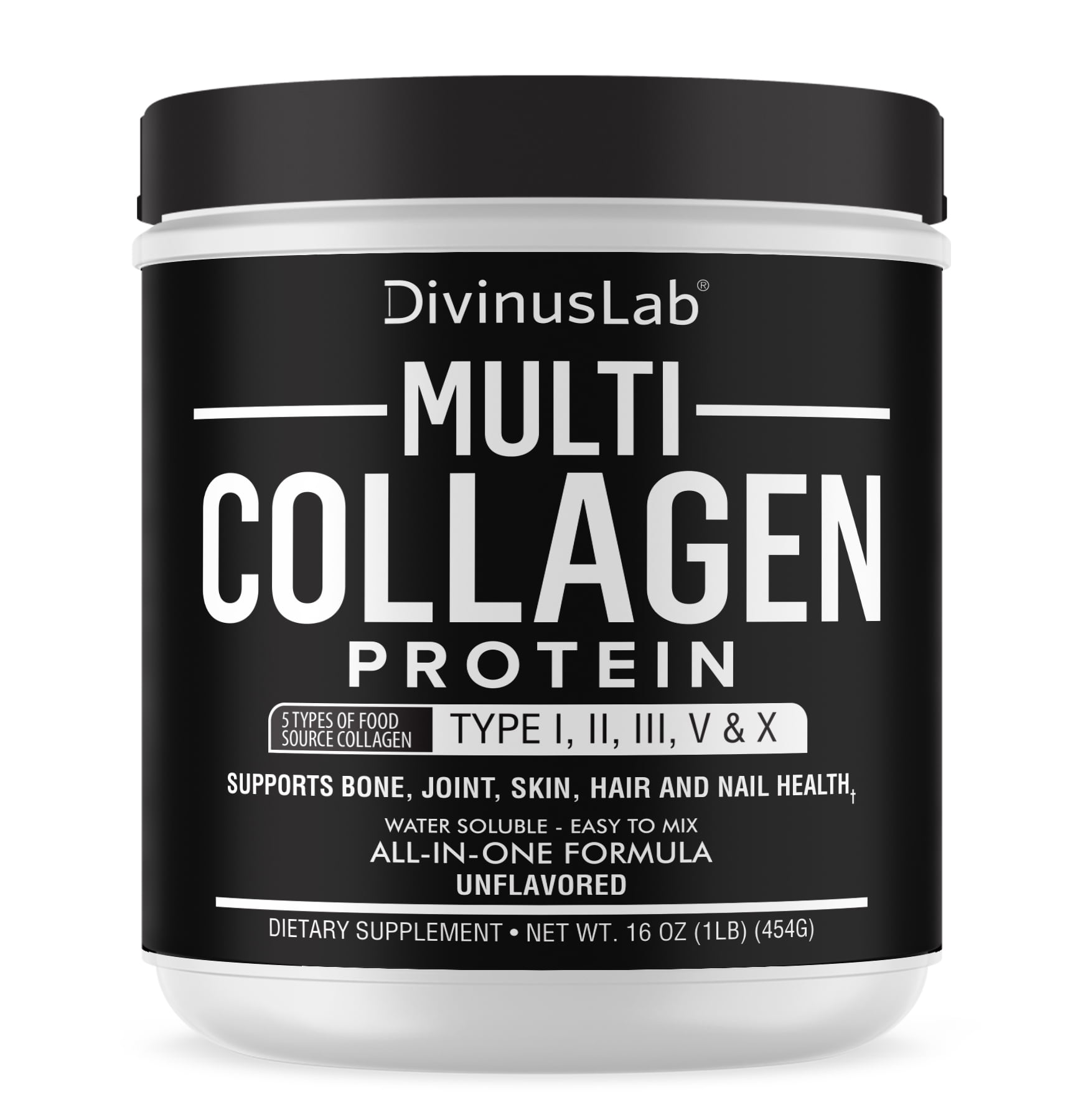 DivinusLab Multi Collagen Protein Powder, GlutenFree 1 lb Type I, II