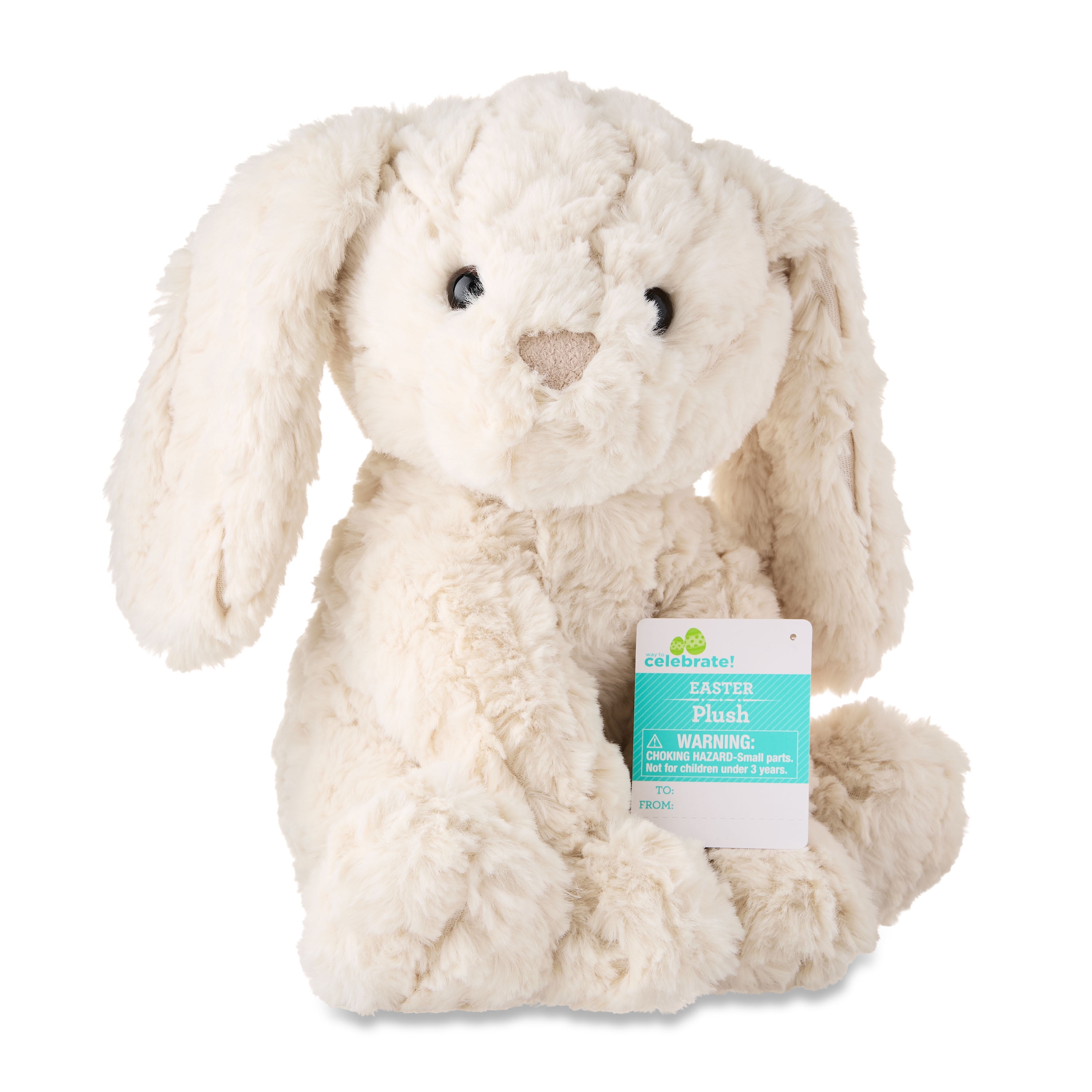 Easter Medium Cream Curly Bunny Plush, 10 in, by Way To