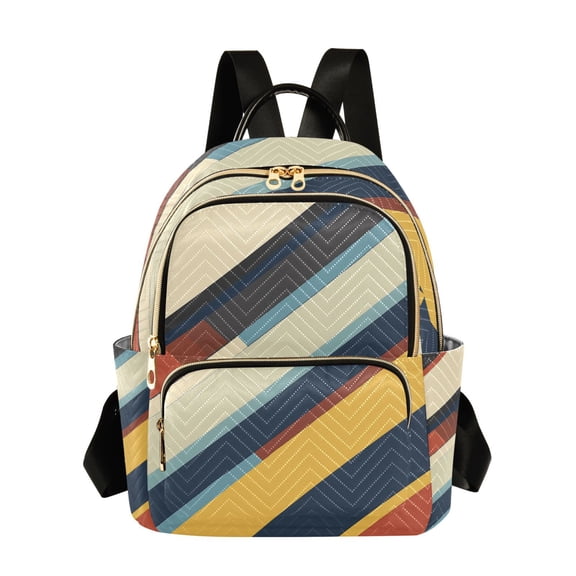 FORMRS Mini Backpack Purse for Women Travel Daypack Casual Shoulder Bag, Retro Colorful Stripes