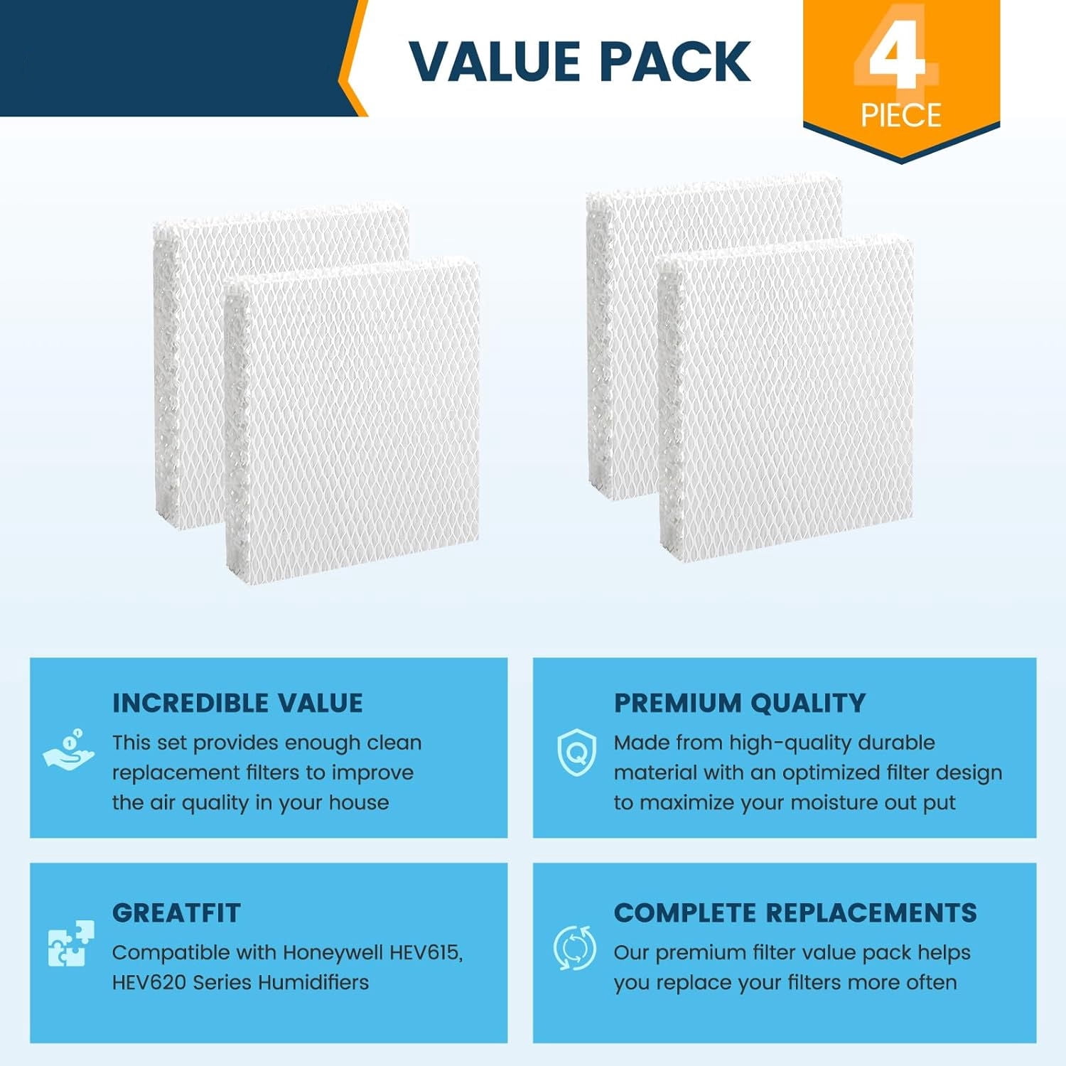 Anbaboys 4 Pack Humidifier Wicking Filter T Replacement for Honeywell Top Fill Tower Humidifier HEV615 HEV620, HFT600 Filter T