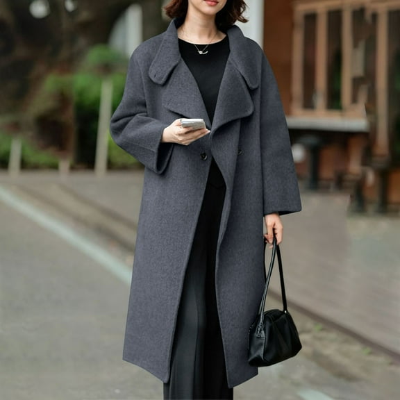 YueHuiYing Women's Solid Casual Thicken Stand Collar Inner Lining Breasted Lapel Mid Long Trench Overcoat with Pockets