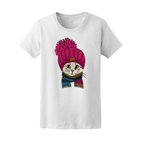 Winter Adorable Dressed Cat Tee Women's -Image by