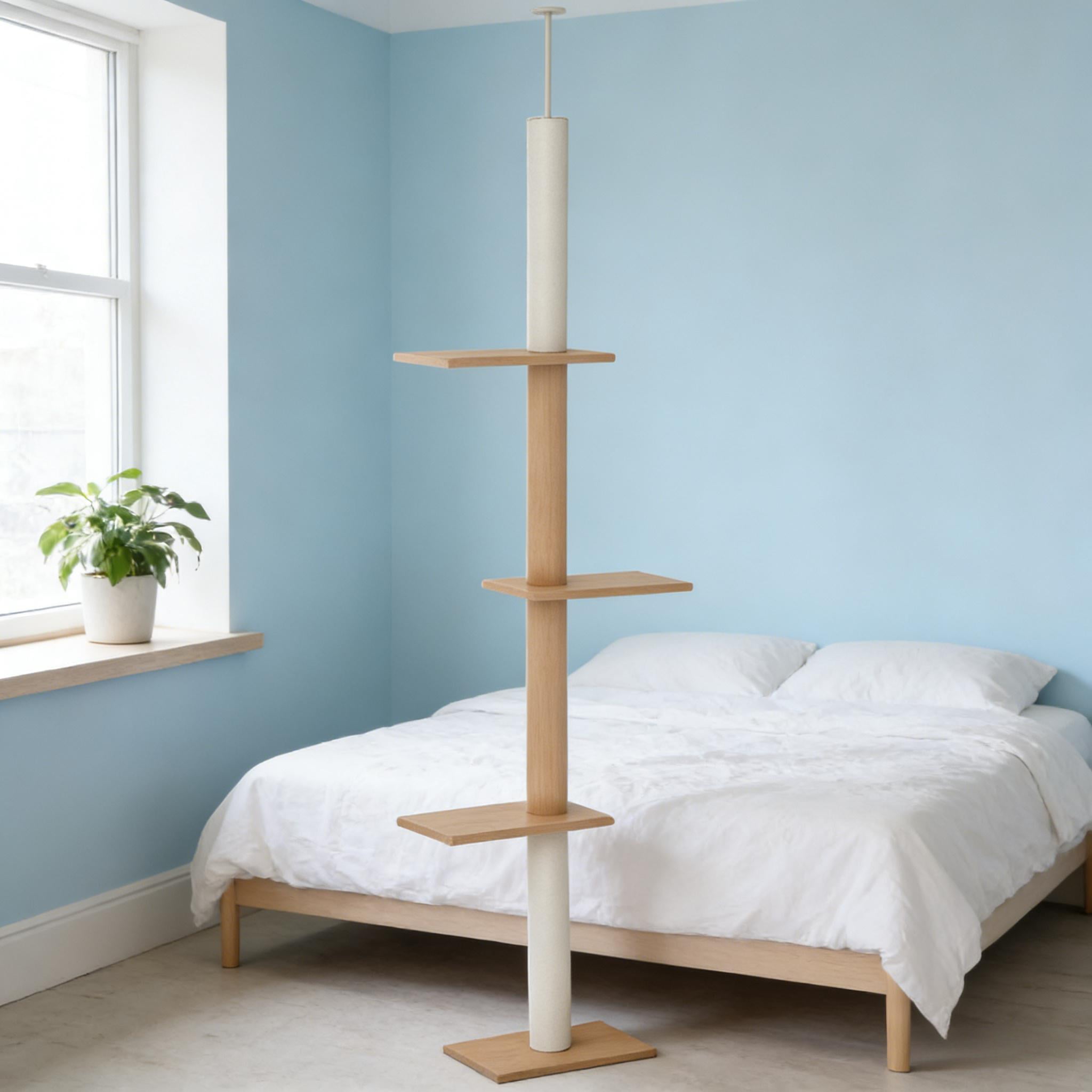 ZephyPaws 89 in Tall Cat Tree Wall Mount,16in Top Perch Bed for Large Adult Cats, Adjustable Cat Tower Floor to Ceiling for Scratch,Climb and Lookout,Brown White