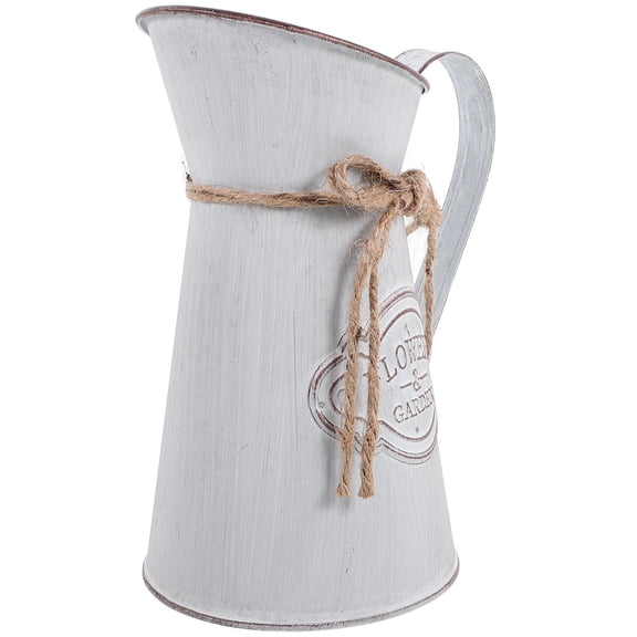 NICERIO Galvanized Metal Pitcher Vase Grey Rustic Flower Pot for Country Home Decoration