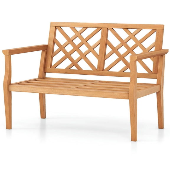 Aimee Lii Outdoor Garden Bench 2-Person Teak Wood Bench with Comfy Armrests and Backrest, Outdoor Patio Furniture for Porch Balcony, Sturdy