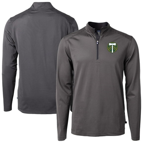 Men's-Cutter & Buck  Black Portland Timbers Virtue Eco Pique Micro Stripe Recycled Quarter-Zip Top