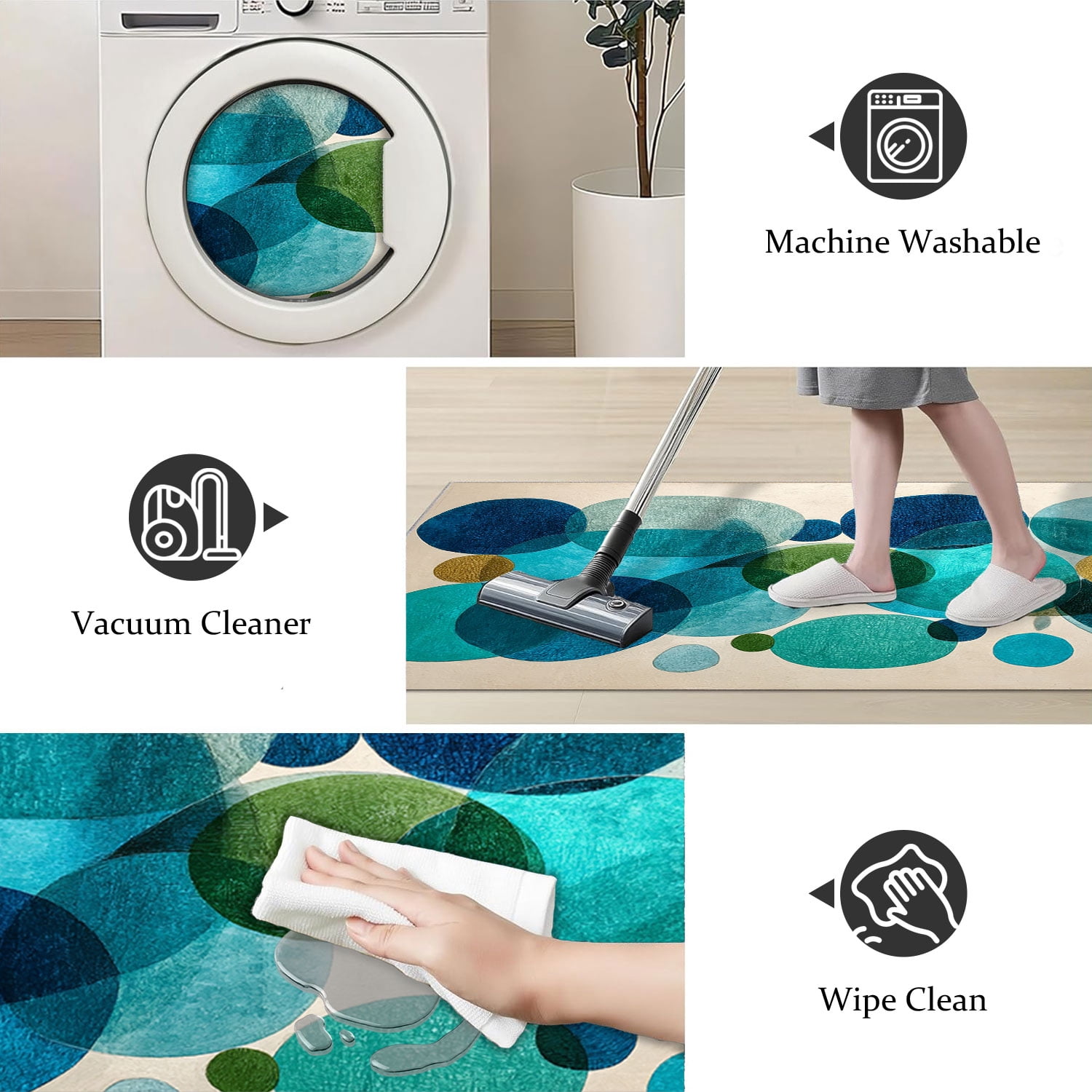 3 Piece Kitchen Rug Set, Non-Slip And Washable, Abstract Pattern Kitchen Hallway Rug, Soft And Comfortable, Suitable For Sinks, Floors, Entrances, Hallways and Bathrooms