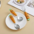 thumbnail image 5 of 1pc/1set Creative Cartoon Carrot Tableware, Children's Fork Spoon With Handle, Portable Children's Tableware, For Toddlers Kids, 5 of 5