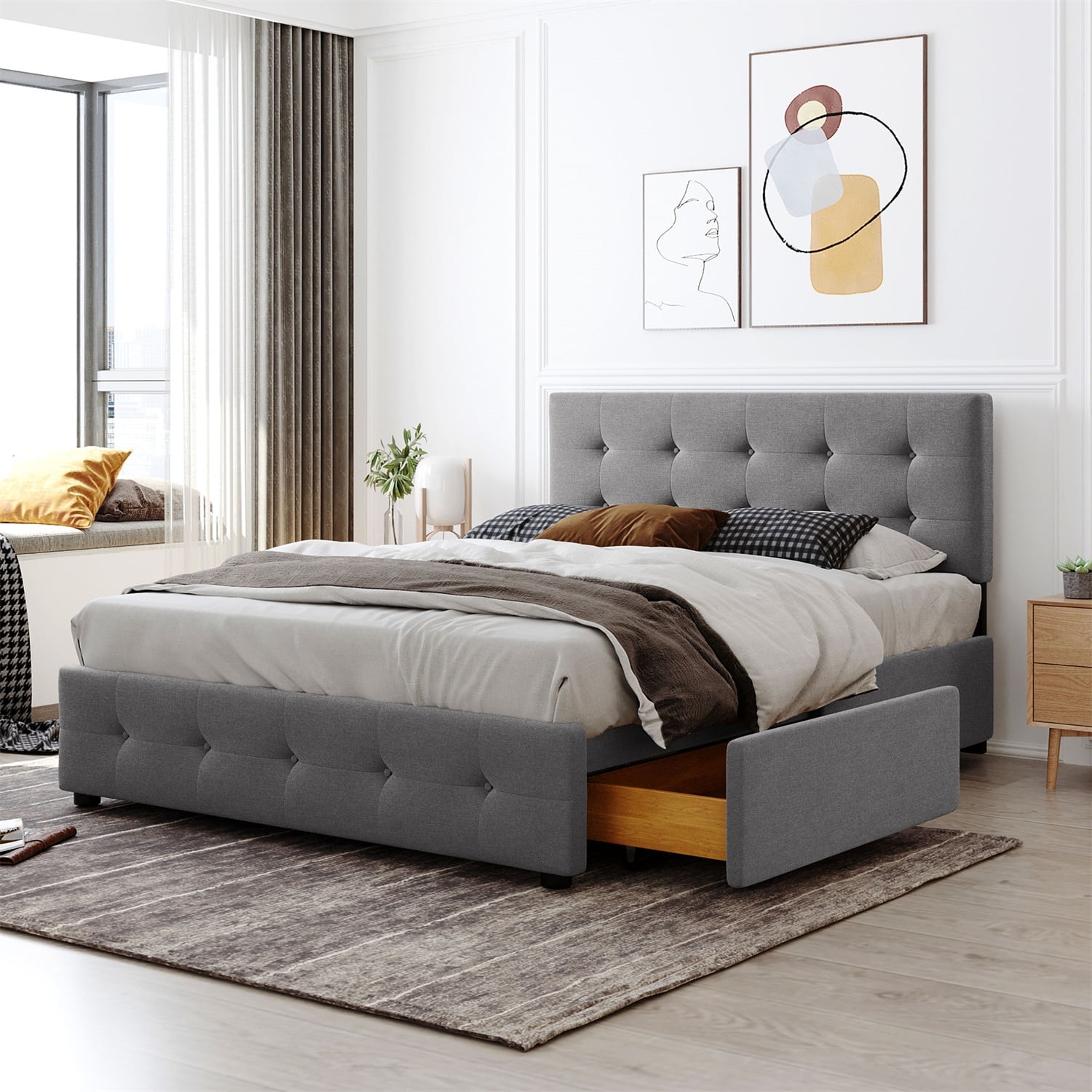 DHP Dakota Upholstered Platform Bed With Underbed Storage Drawers And