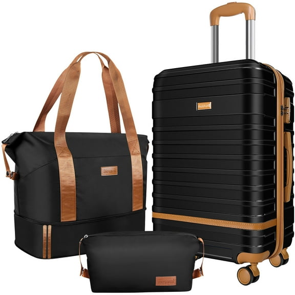 3 Piece Expandable Carry on Luggage, 20 inch Suitcase Set Luggage Sets with TSA Lock and Double Spinner Wheels, Black