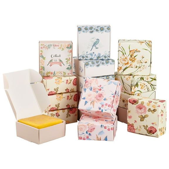 30pcs 5 styles Flower Pattern Foldable Paper Candy box Party Gift Package Square Mixed color 6.5x6.5x3cm 6pcs/style 1set