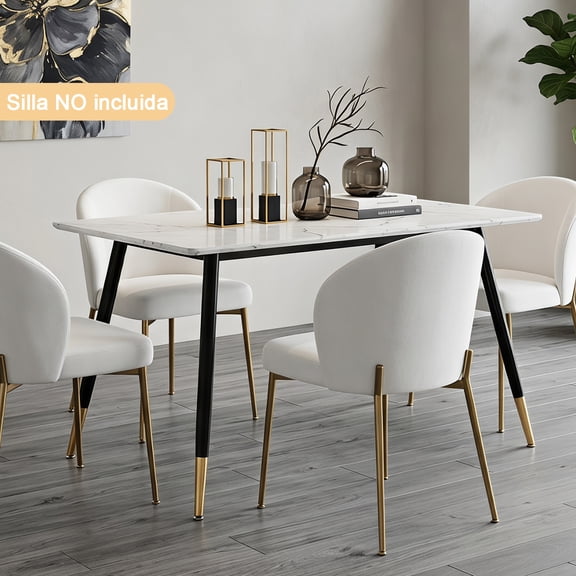 Mesa de Comedor Marble para 4 a 6 Personas 110CM Mesa de Cocina Rectangular con Patas de Dorado,Moderno FurnitureR Moderno Rectangular Mesa