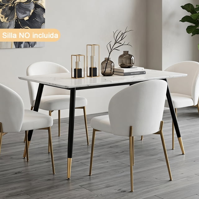 Mesa de Comedor Marble para 4 a 6 Personas 110CM Mesa de Cocina Rectangular con Patas de Dorado,Moderno FurnitureR Moderno Rectangular Mesa