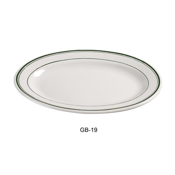 Yanco GB-19 China Green Band Platter, White - 13.5 x 9.5 in. - Pack of 12