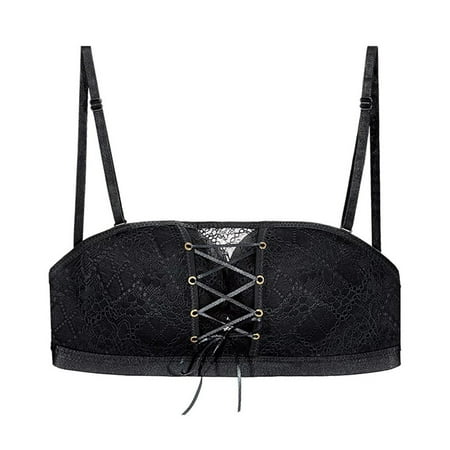 

crtigd Women Lace Panties Set Women Solid Lace Strapless Stealth Bra Wire Bra Bandage Brassiere Underwear