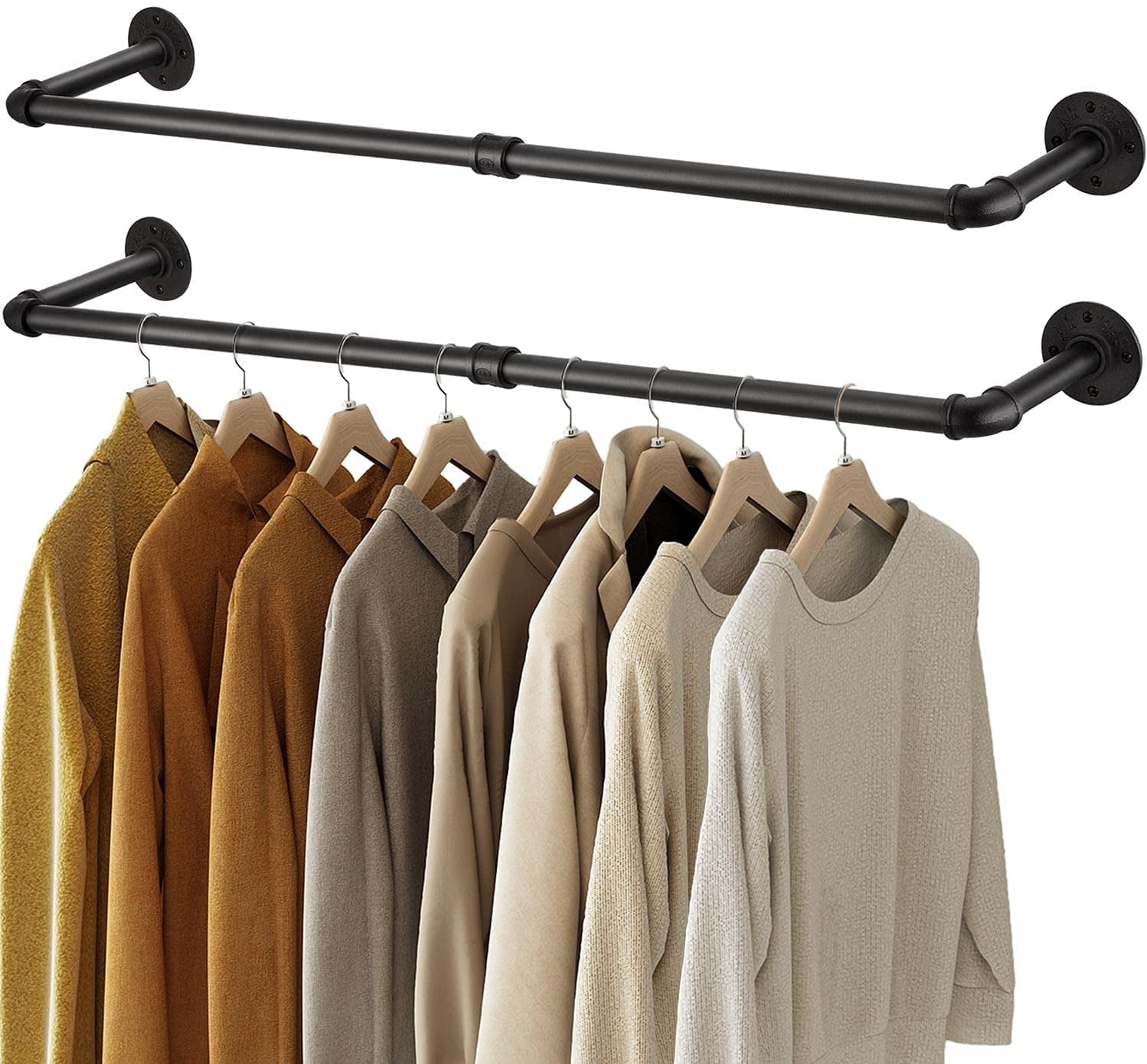 Clothes Rail Tube Industrial Steampunk Pipe Clothing Rack Wall Mounted Hanging 