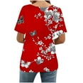 thumbnail image 4 of Odbmxy Womens Plus Tees Red Short Sleeve Summer Womens Top Floral Loose Party Casual Cute Tops, 4 of 7