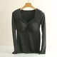 thumbnail image 5 of Ropa interior térmica Hanzidakd para mujer y tallas grandes, con cuello redondo y diseño de gofre, para esquiar en invierno, color negro, talla XL, 5 of 6
