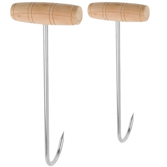 Meat Hook Set of 2 Stainless Steel and Wood Handle Butcher Supplies for Shop Silver