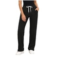thumbnail image 3 of Women's Soft Fabric Yoga Pants with Pockets, Elastic Waist High Stretch Casual Fit, Solid Color Pants for Women, Workout Lounge Sports, Athletic Trousers | VerBelle,Black XL, 3 of 9