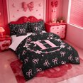 thumbnail image 2 of meiyoeat Pink Bow Alphabet 7 Pieces Full Size Bedding Sets,Fashion Pearl Initial Aesthetic Full Size Bed in a Bag For Girl,Pink Reversible, 2 of 7