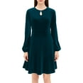 thumbnail image 2 of Ygbgbb Women's 2026 Velvet Dress Long Sleeve Crewneck Solid Tunic Dresses Pleated Midi Dress for Wedding Guest Evening Dancing Navy S, 2 of 6