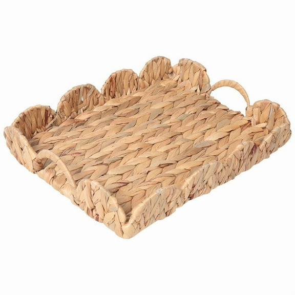 Scalloped Edge Rectangle Serving Tray, Tray with Built-in Handles, Decoratve for Coffee Table