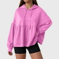 thumbnail image 2 of larppty Womens Oversized Hoodies Sweatshirts Casual Lantern Long Sleeve Drawstring Peplum Hem Loose Hooded Pullover Tops Fall Outfits (Hot Pink, XL), 2 of 6