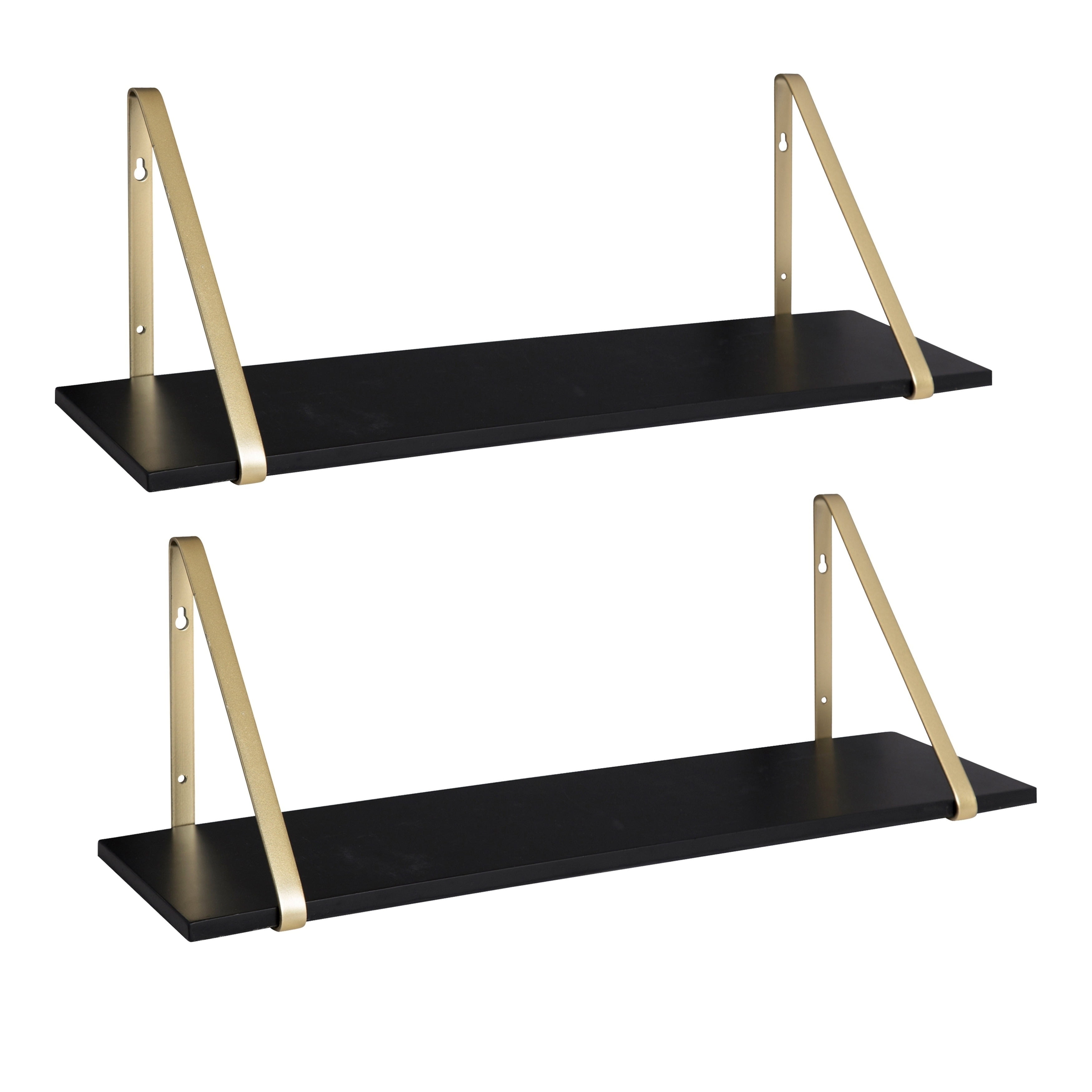 Kate and Laurel Soloman Black Wooden Shelves with Gold Metal Brackets