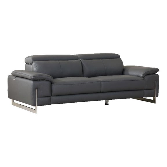 Titan Furnishings 87" Modern Genuine Italian Leather Sofa in Dark Gray