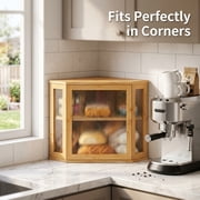 YUCHANG Corner Bread Box for Kitchen Counter, Bamboo Large Capacity Bread Storage Bin with Acrylic Door Panel