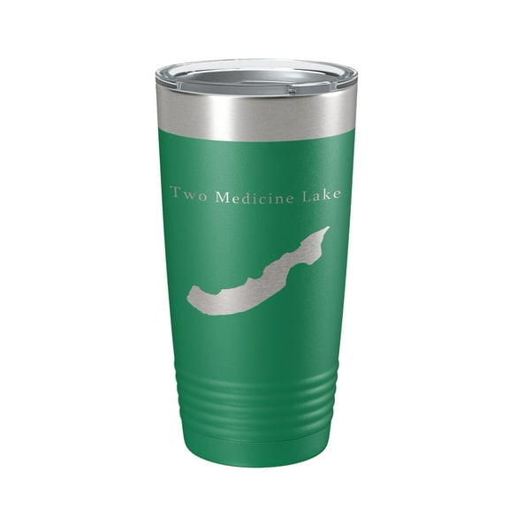 Two Medicine Lake Map Tumbler Travel Mug Insulated Laser Engraved Coffee Cup Montana 20 oz Green