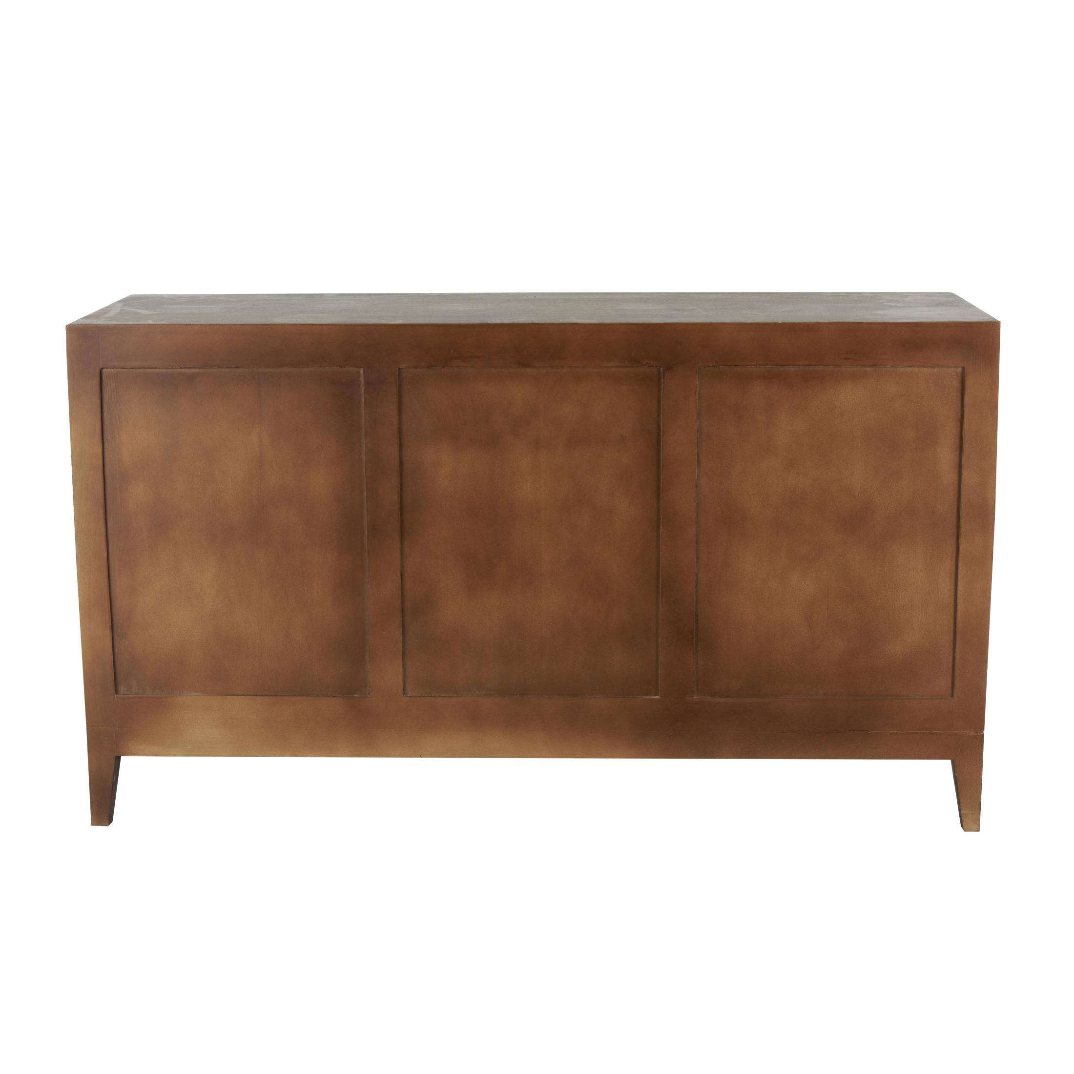 DecMode 60" x 34" Brown Mango Wood Abstract 3 Door and 3 Shelf Sideboard with White Front and Striped Pattern, 1-Piece