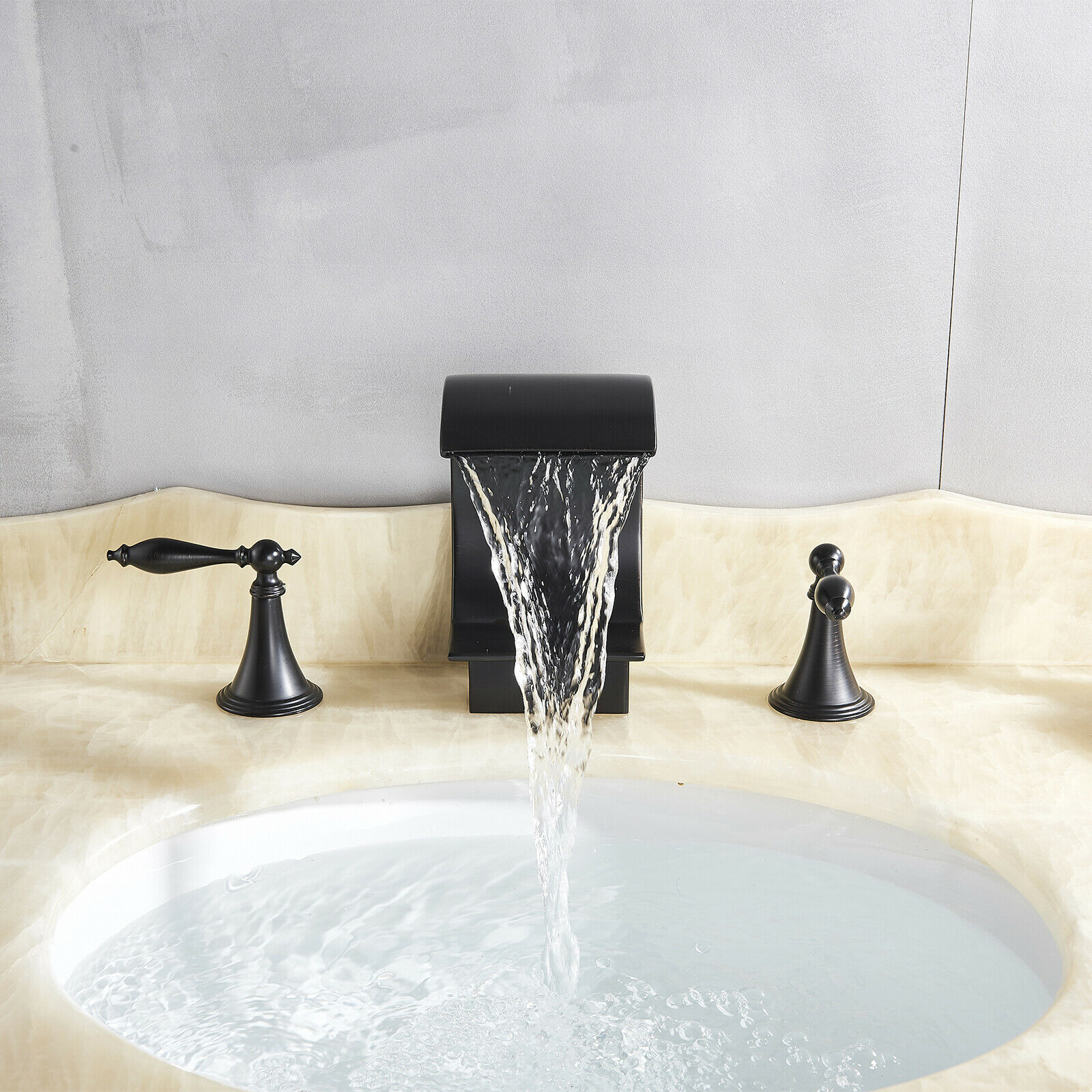 Senlesen Matte Black Widespread Bathroom Basin Faucet Vanity Dual Handles 3 Holes - image 3 of 9