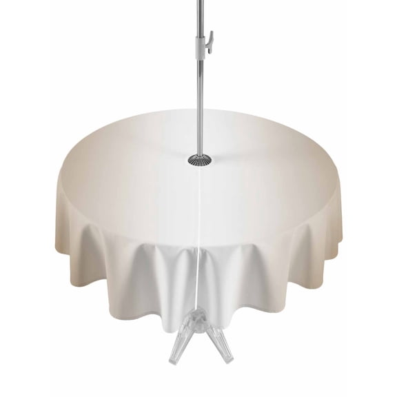 Outdoor Table Cloth with Umbrella Hole and Zipper, Beige White Ombre Waterproof Round Tablecloth 54 Inch, Modern Gradient Abstract Art Washable Table Cover for Outside Party Patio Picnic
