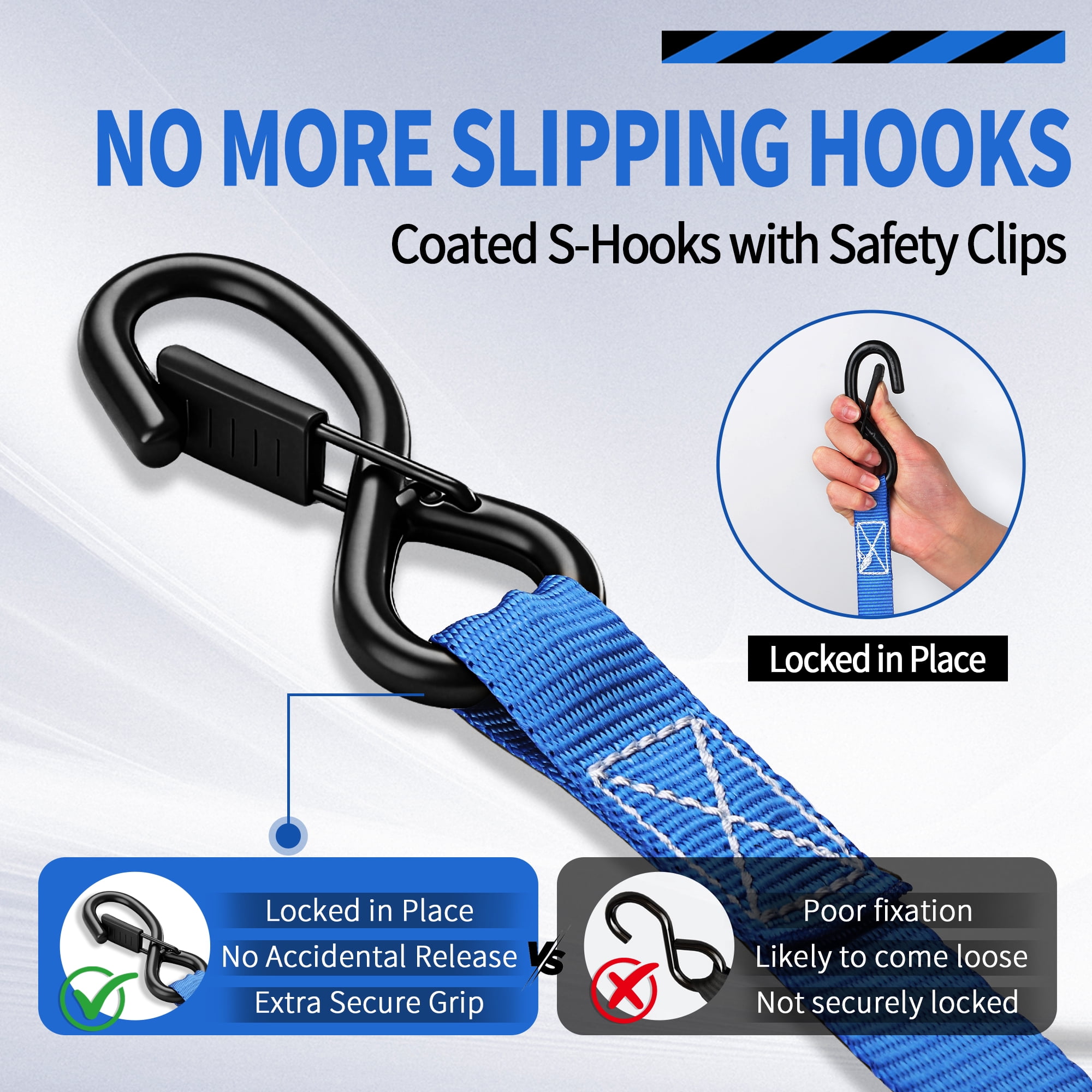 4-Pack Retractable Ratchet Straps with 4 Soft Loop - 1 Inch x 10 Feet (1,650lb Break Strength) - Heavy Duty Auto Self Retracting Tie Down Straps for Truck, Cargo Trailer, Motorcycle, ATV, UTV, Blue