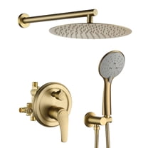 Boyel Living Shower System 12 inch Rain Shower Head Wall Mount Dual Shower Heads for Bathroom Handheld Rainfall Shower Faucet Set with Valve Included in Brushed Gold