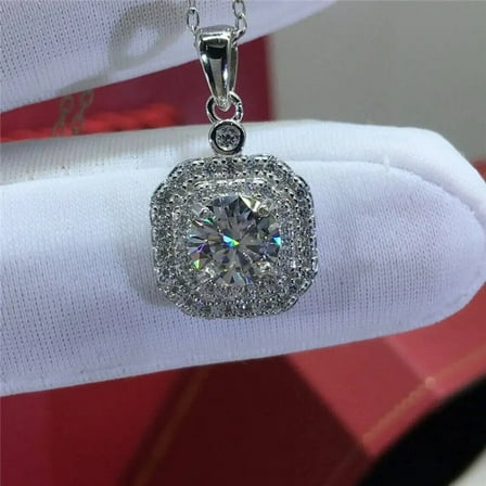 2 CT Round Cut Lab Created Diamond Halo Pendant Necklace 14K White Gold Plated Sterling Silver