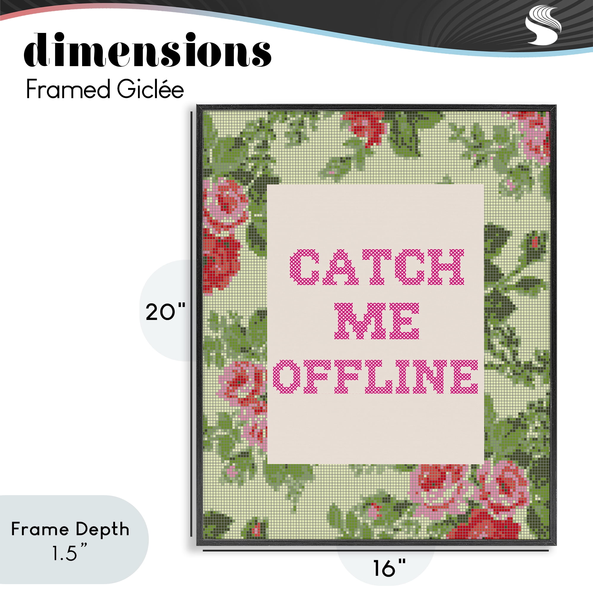 Stupell Industries Catch Me Offline Faux Cross Stitch Black Framed Giclee Art, design by Lil' Rue
