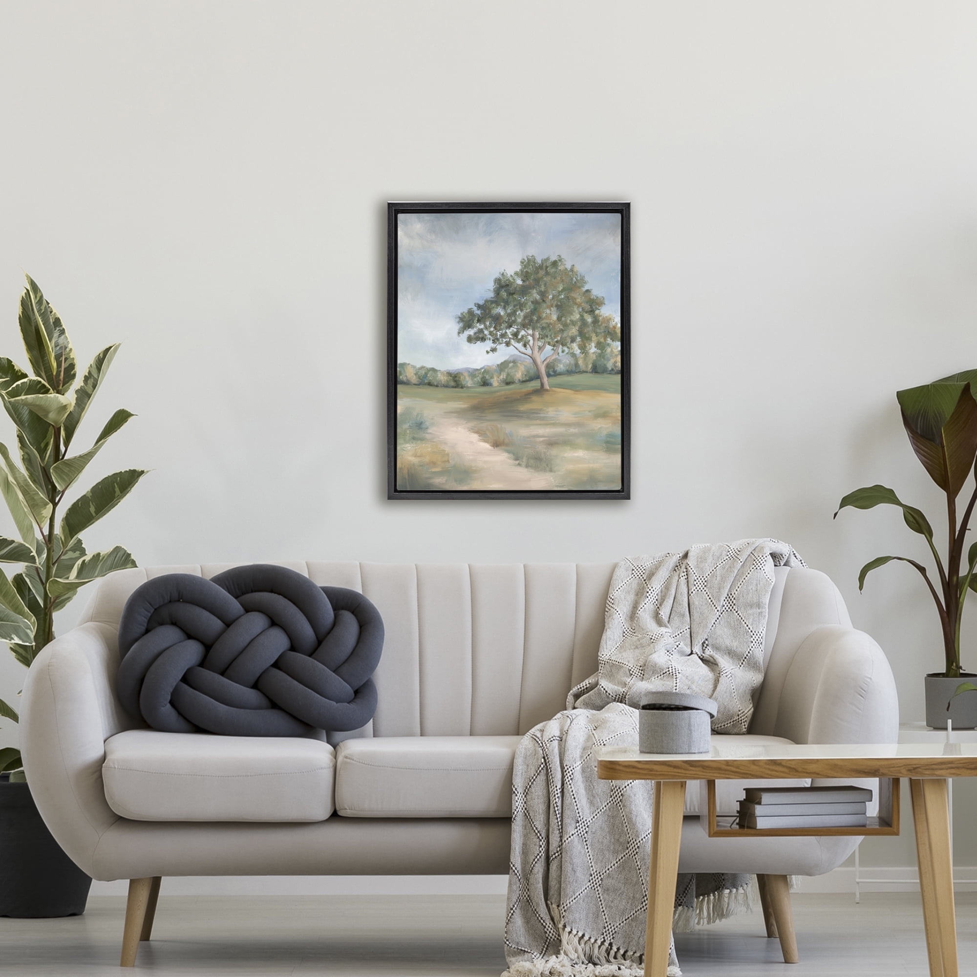 Countryside Tree Scenery Black Framed Floater Canvas Wall Art, design by Leah Noel Art