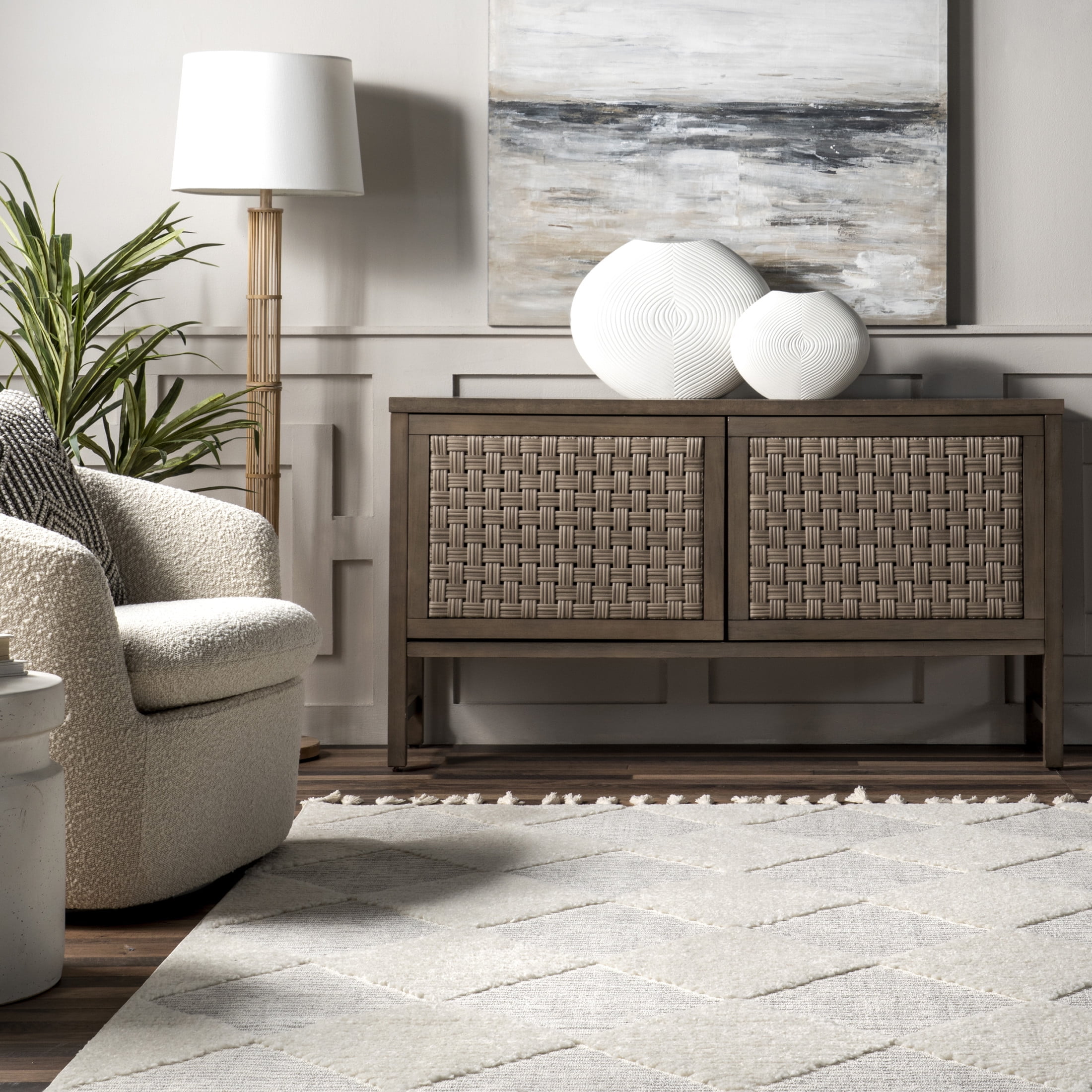nuLOOM Marissa High/Low Diamond Tassel Area Rug, 10' x 14', Marissa Off-white