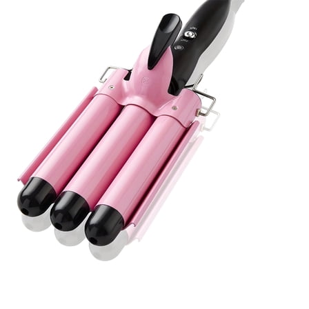 HIBIBUD Create Beachy Waves With The 3 Barrel Curling Iron Wand - 1 Inch Ceramic Tourmaline Triple Barrels Dual Voltage Crimping Tool (25mm)
