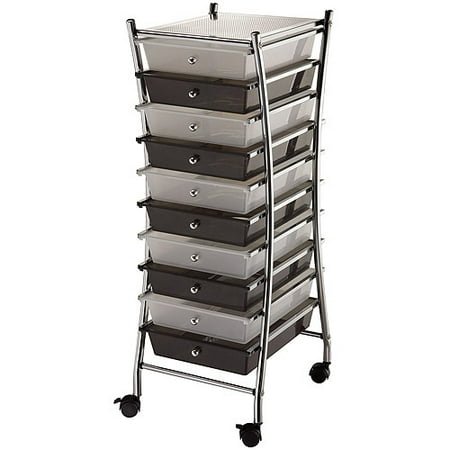 Blue Hills Studio Frame Storage Cart with 10 Drawers, 13"x38"x15.5", Clear/Smoke