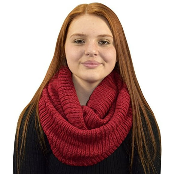 Peach Couture Hand Made Thick Ribbed Chunky Knit Infinity loop Scarves Ribbed Red