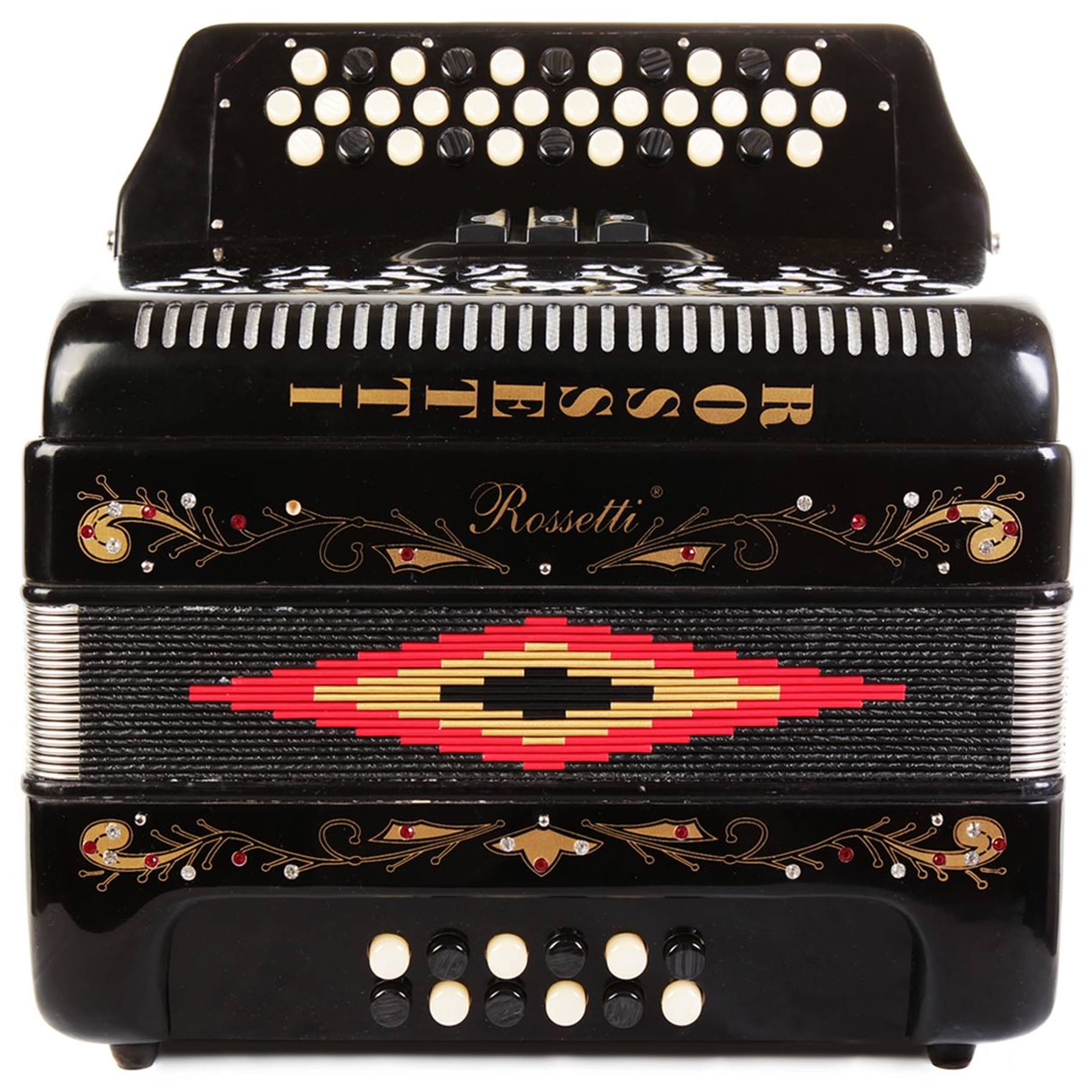 Rossetti Piano Accordion 48 Bass 26 Keys 3 Switches Mexican Flag 