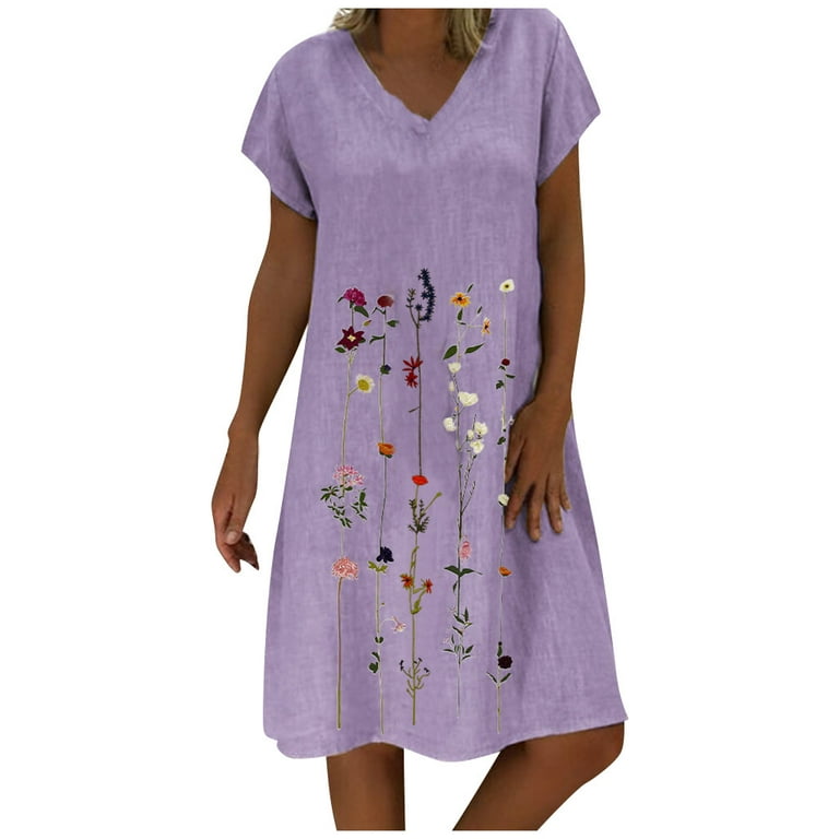Women's Dresses Clearance Sale! Fashion Women Plus Size Embroidered Short  Sleeves V-Neck Casual Short Dress Purple Xl A29810 