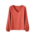 thumbnail image 4 of Long Sleeve Shirts for Women V Neck Bell Long Sleeve Loose Casual Daily Blouse Womens Shirts Dressy Casual Red M, 4 of 4