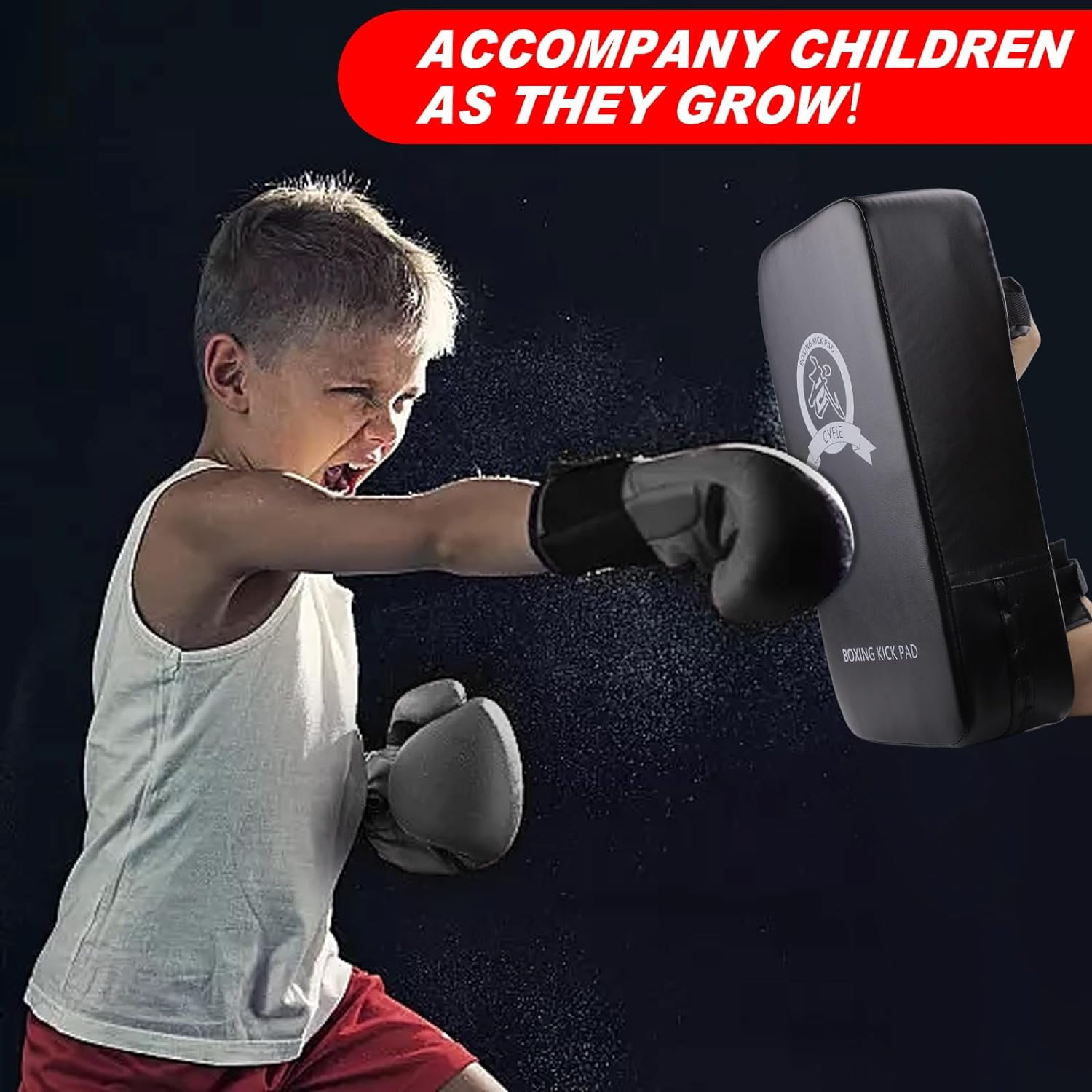 CYFIE 3-in-1 Boxing Stuff with Boxing Gloves & Taekwondo Kick Pad, Punching Mitts for Kids Youth, MMA Karate Muay Thai Training,Black