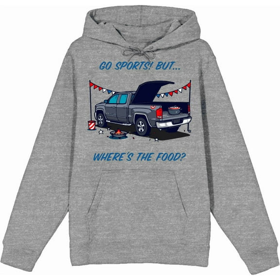 Go Sports! But Where's the Food? Adult Heather Gray Long Sleeve Hoodie-Medium